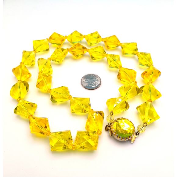 Vintage W Germany Yellow Acrylic Bead Necklace 1950s Button Clasp main image 9